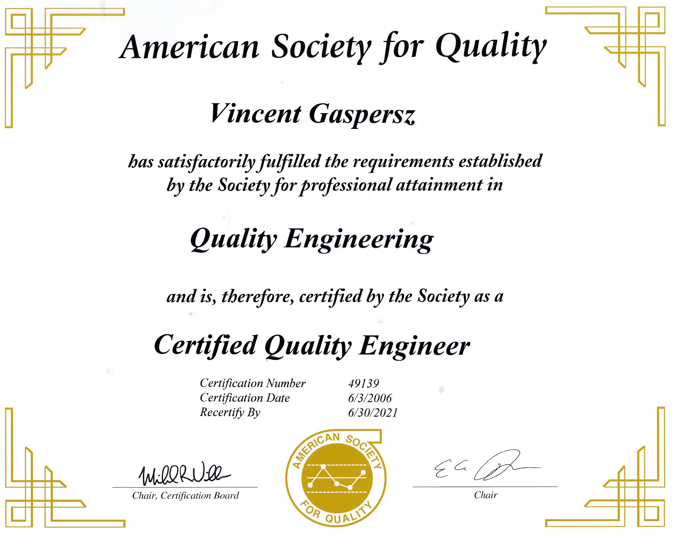 Certificates And Awards – VincentGaspersz.com